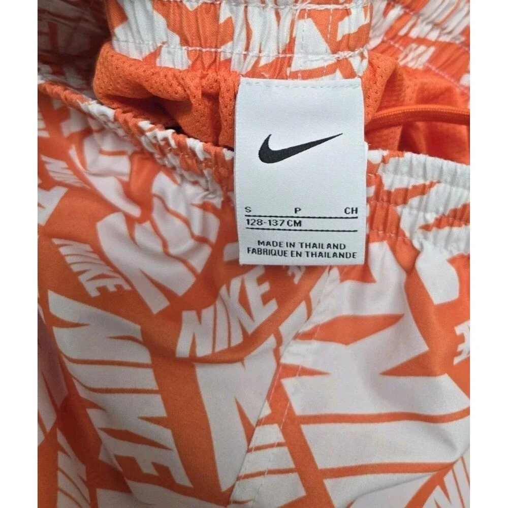 Nike Kids Swim Shorts Size S Orange White Graphic Swimwear Trunks